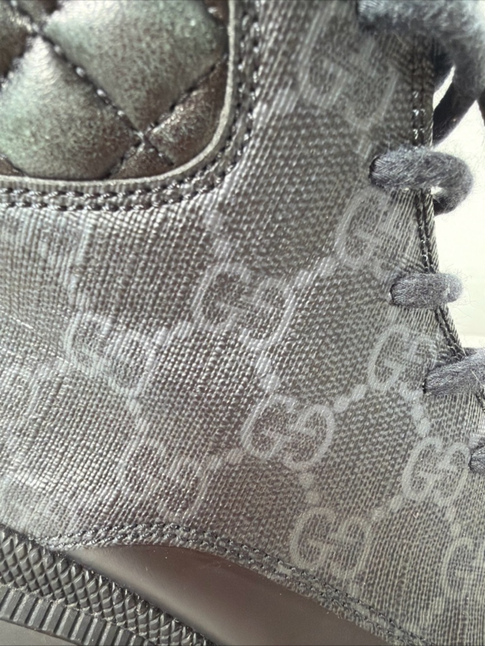 Gucci APOLLO CALFSKIN GG SUPREME NAPPA SAMOA QUILTED LACE UP ANKLE BOOTS 36.5 - Picture 15 of 16